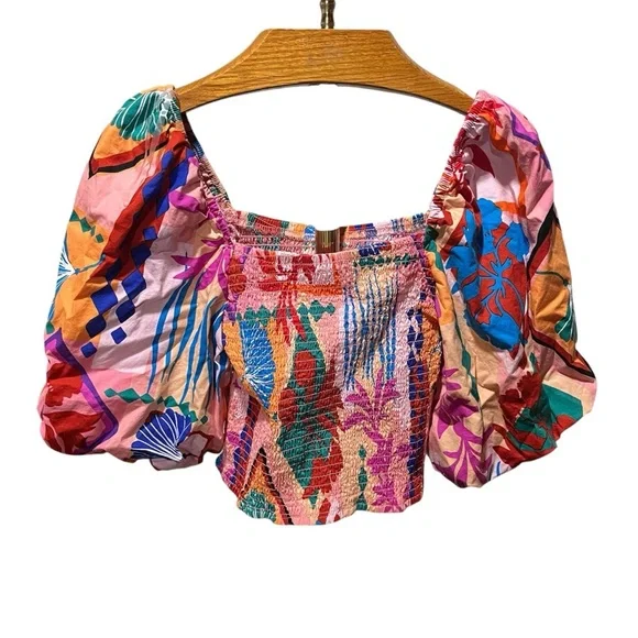 Life Brand Colorful Women's Bohemian Puff Sleeve Crop Top Small - Picture 4 of 7